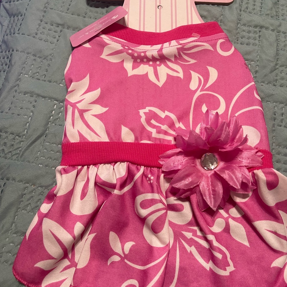 Pink Floral Dog Dress with Flower Accent